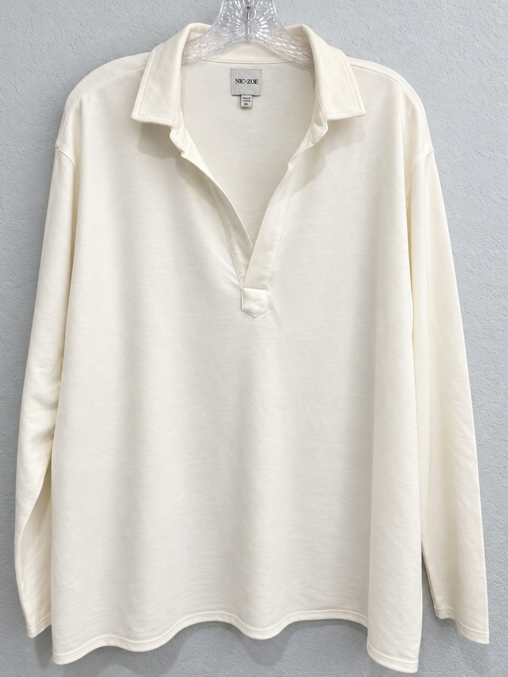 NIC+ZOE Cream/White Long-Sleeve Polo Top – Size XL